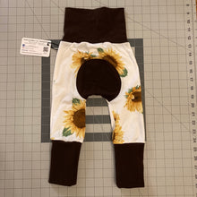 Load image into Gallery viewer, CLEARANCE Sunflowers on White Yellow Brown Mustard Cotton Spandex Maxaloones
