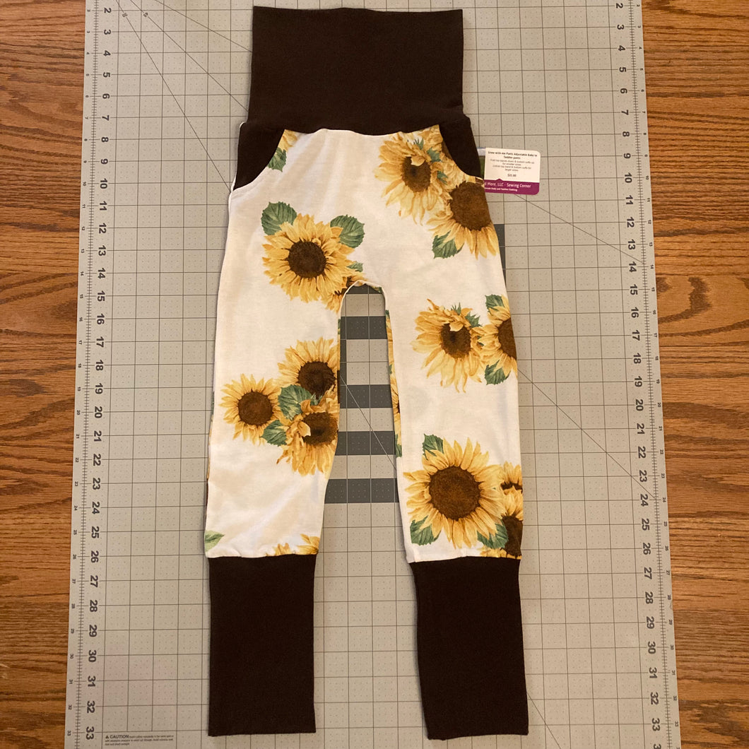 CLEARANCE Sunflowers on White Yellow Brown Mustard Cotton Spandex Maxaloones